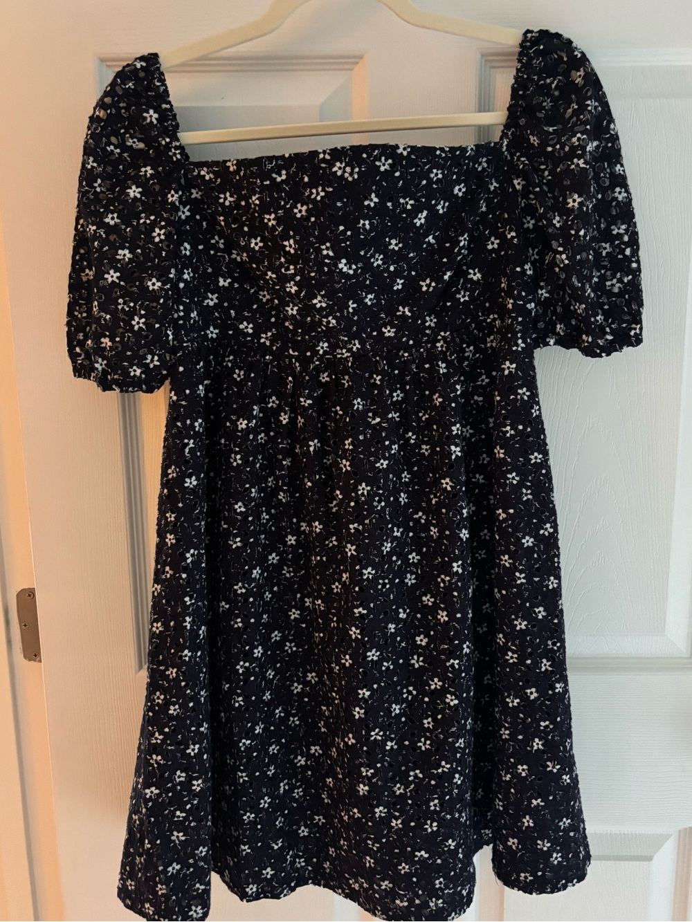 Maeve by Anthropologie Navy Floral Puff-Sleeve Smocked Top Dress